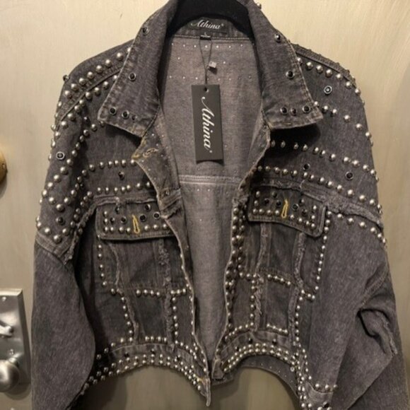 Vintage Style Studded Rivet Distressed Denim Punk Style Bolero / Cropped Jacket - Picture 5 of 16